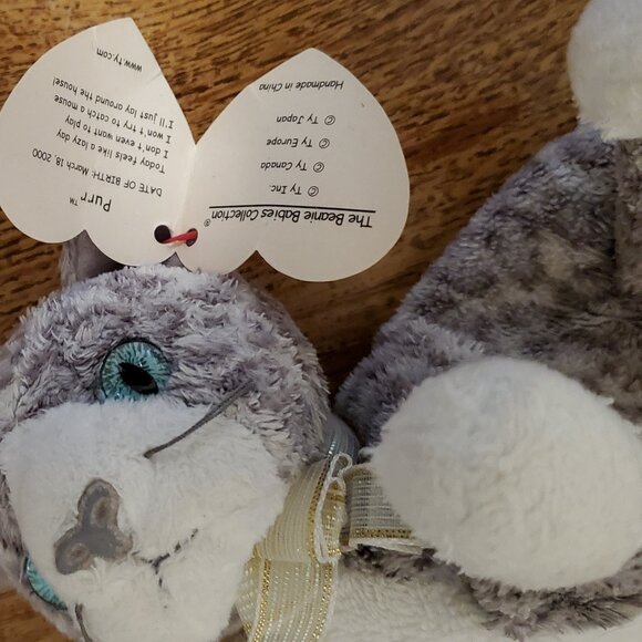 Vtg Ty Beanie Baby 'Purr' Cat 2000 lush w/ear tag - Displayed - Picture 5 of 7